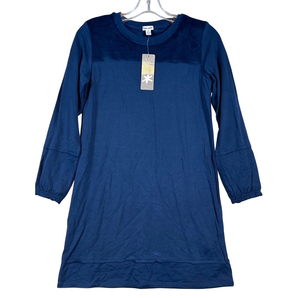 NWT Splendid Girls Phantom Ink‎ Blue Mixed Media Modal Dress Size 14 Preppy Luxe